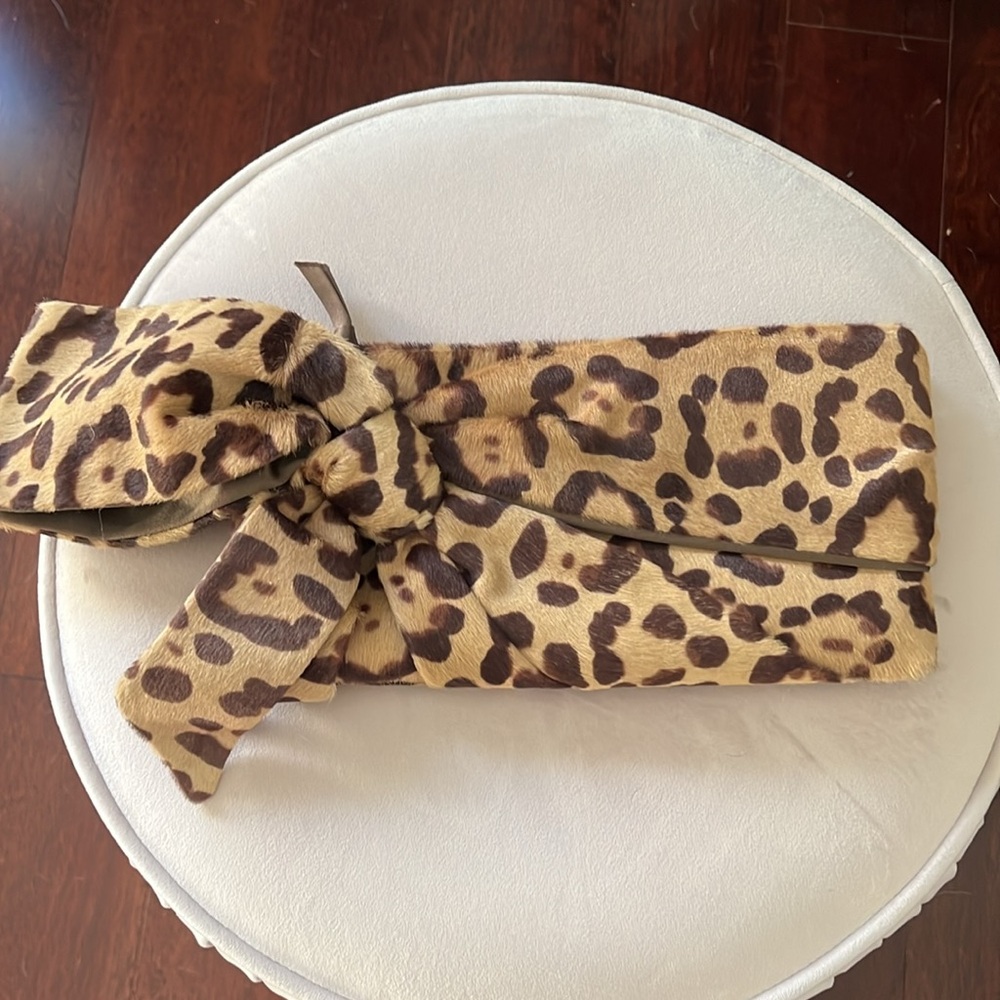 Valentino Calf Hair Leopard Bow Clutch